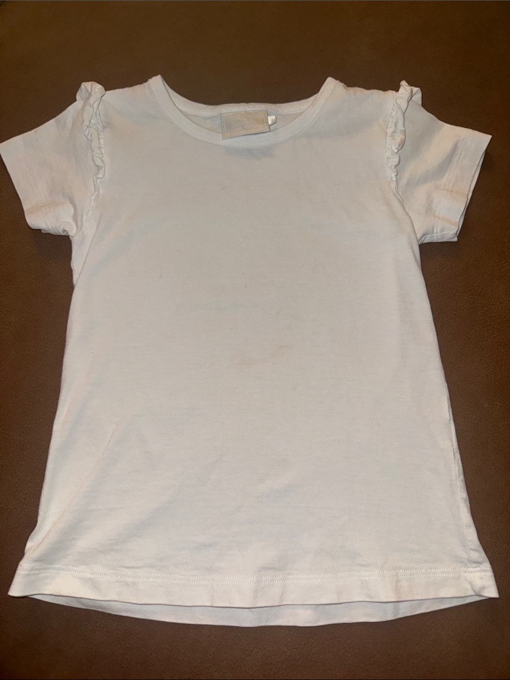 Little English White Short Sleeve Tee with Ruffle Shoulders